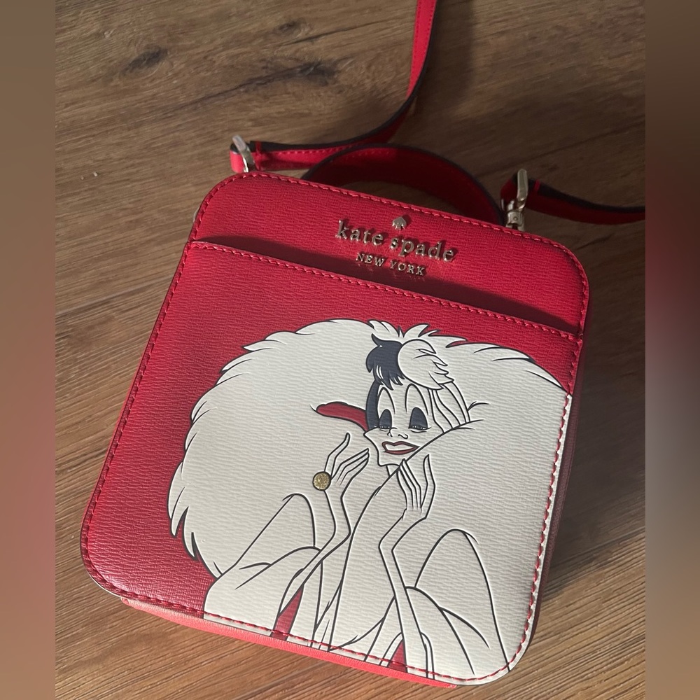 NWOT KATE SPADE/DISNEY-Red Leather Square "Cruella" Crossbody Handbag